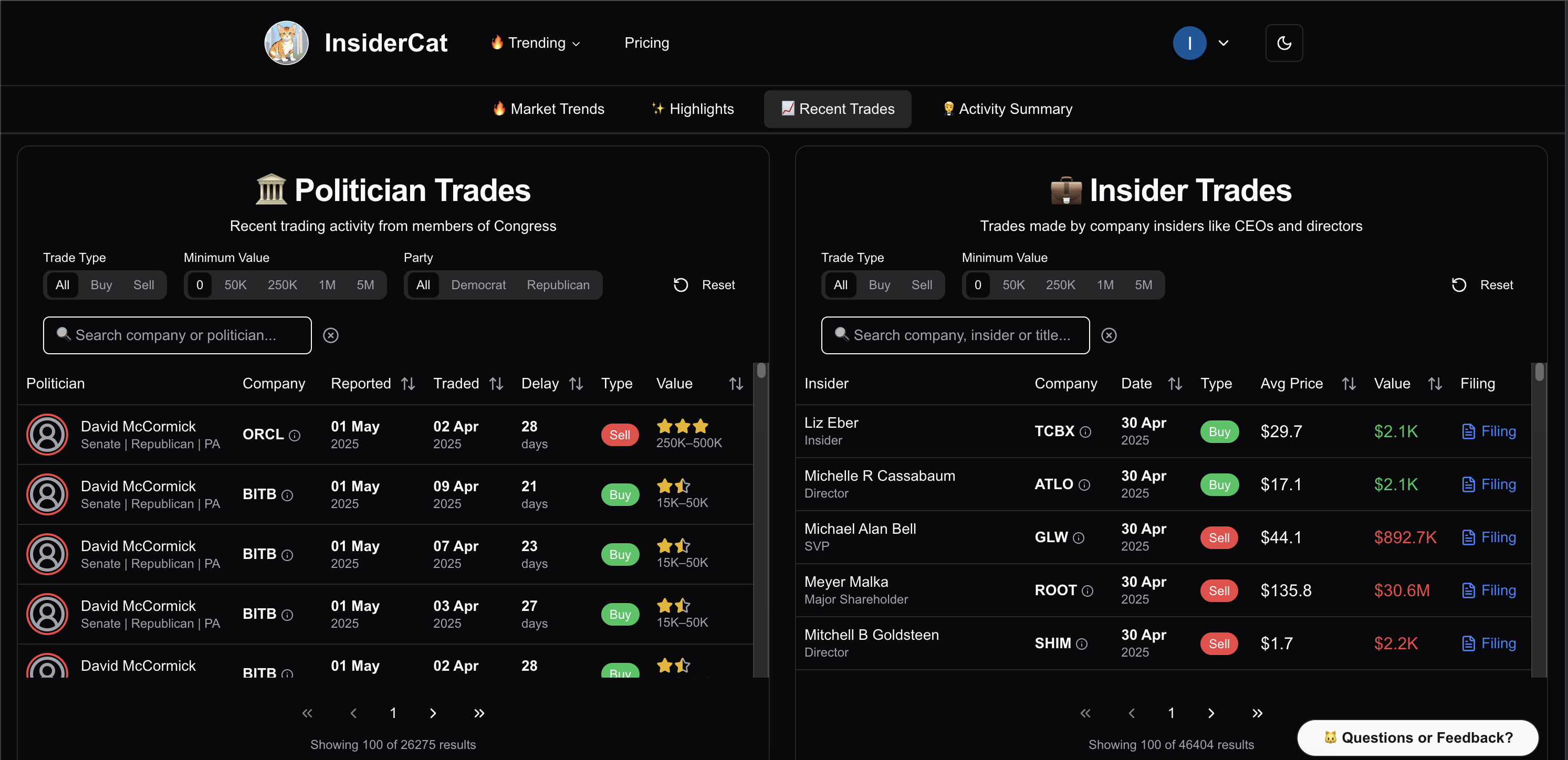 π Recent Trades
